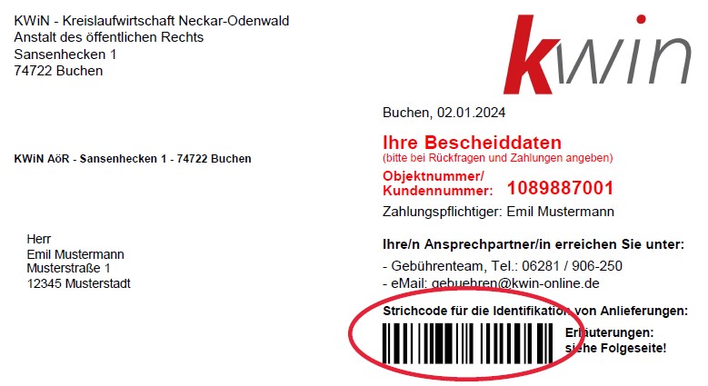 Beispielfoto KWiN-Gebührenbescheid Beispielfoto Berechtigungsnachweis